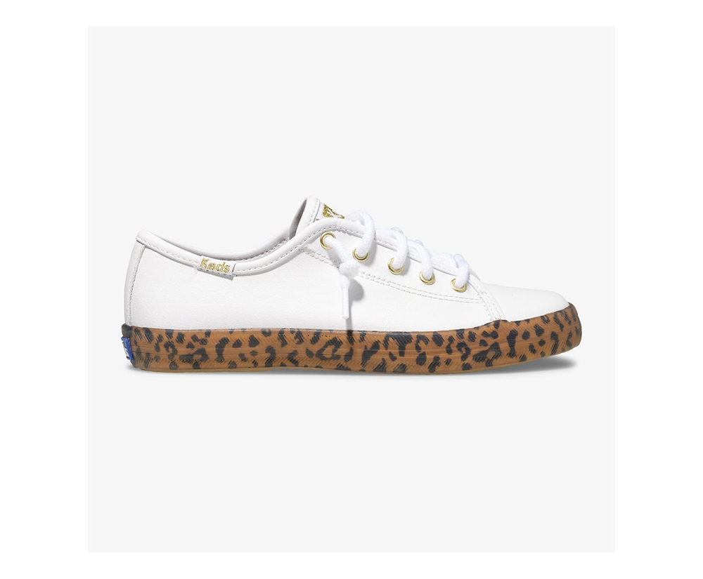 Zapatillas Keds Niños Blancas - Kickstart Leopard Foxing - 631-HBMCTY